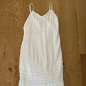 Women’s white size L crocheted knitted midi dress w/ adjustable spaghetti strap